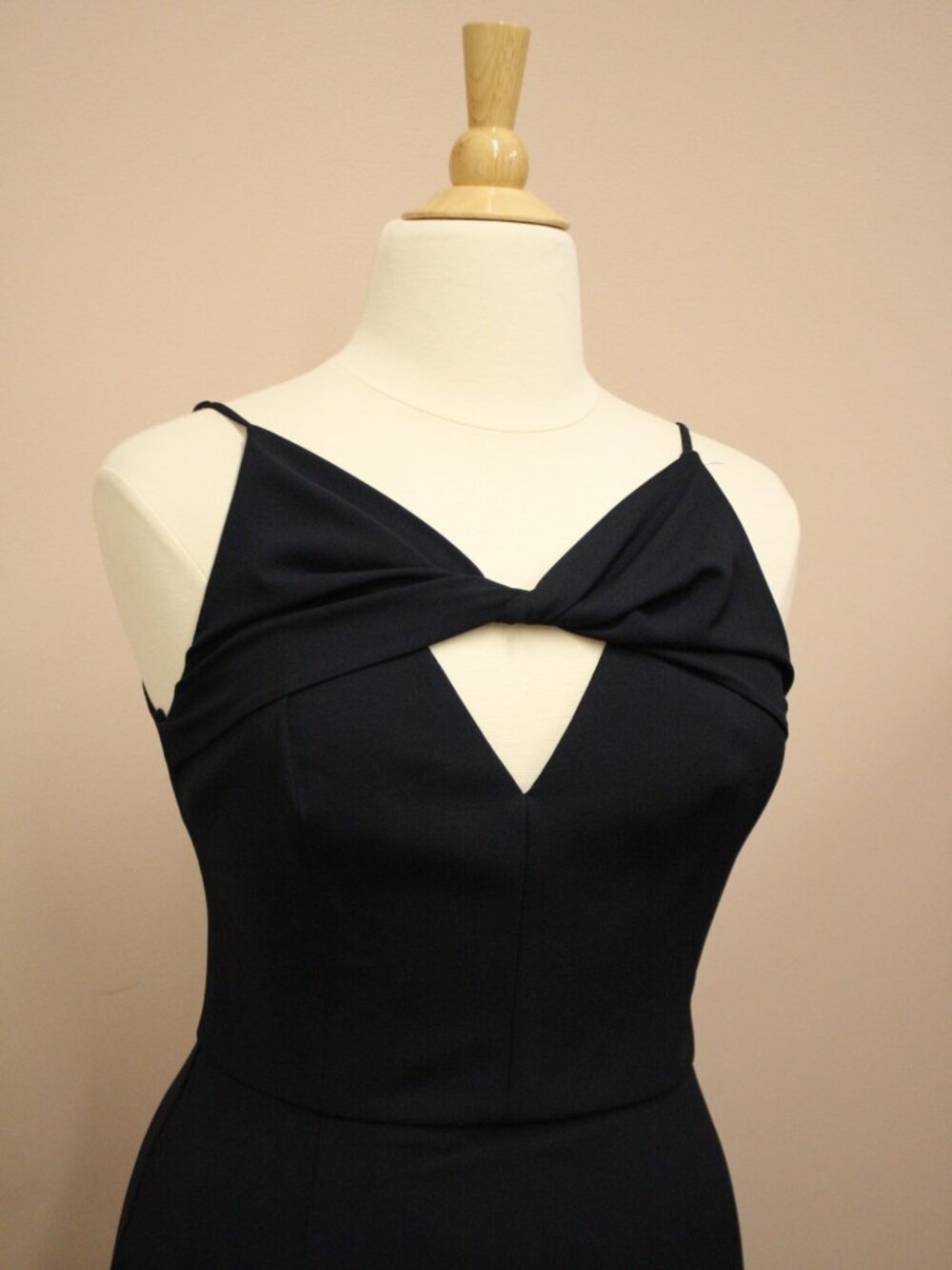 Modern Twist Front Navy Crepe Floor Length Formal Gown with slit Amsale Dallas - Picture 3 of 11